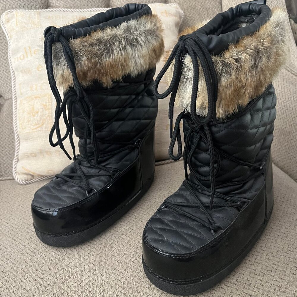 BARTS Black Quilted Faux Fur Waterproof Snow Boots - Kids US 12.5 (EU 30/32)